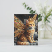 Fairy Cat Zit in een  Train Briefkaart (Staand voorkant)