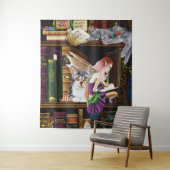 Fairy Cats Boeken Bibliotheek Fantasie Wandkleed (In situ)
