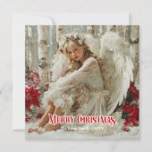 Fairy Christmas angel red poinsettias elegant card Feestdagenkaart (Voorkant)