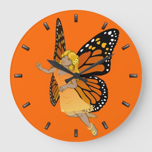 Fairy Clock Butterfly Faeries Wall Clock FairArt Grote Klok (Voorkant)