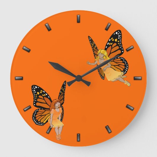 Fairy Clock Butterfly Faeries Wall Clock FairArt Grote Klok (Voorkant)