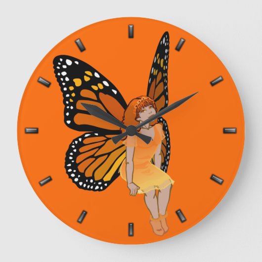Fairy Clock Butterfly Faeries Wall Clock FairArt Grote Klok (Voorkant)