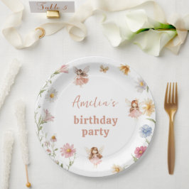 Fairy Colorful Widflower Girls 1st Birthday Papieren Bordje