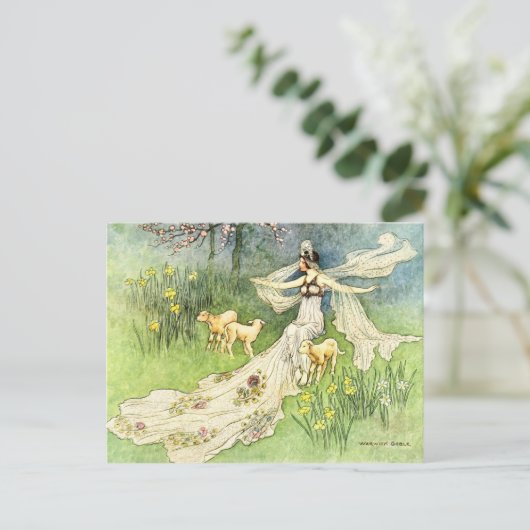Fairy Coquette en Lambs Briefkaart (Staand voorkant)