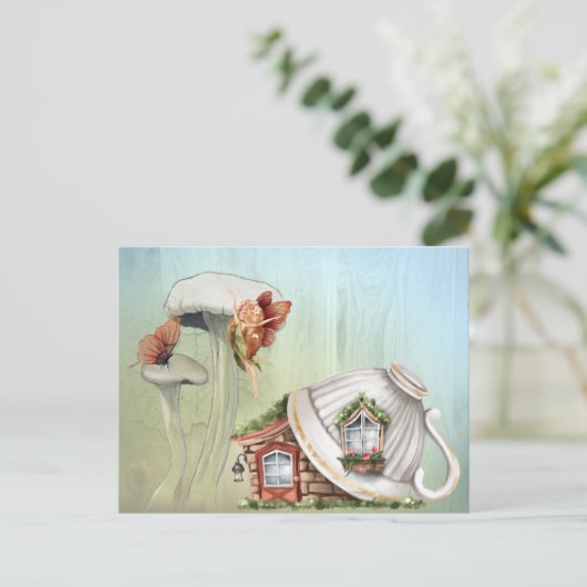 Fairy Cottcore-paddenstoel Teacup-decor Briefkaart (Staand voorkant)