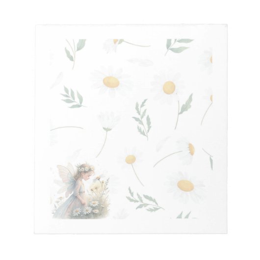 Fairy Daisy Notepad – Whimsical Floral Stationery Notitieblok (Voorkant)