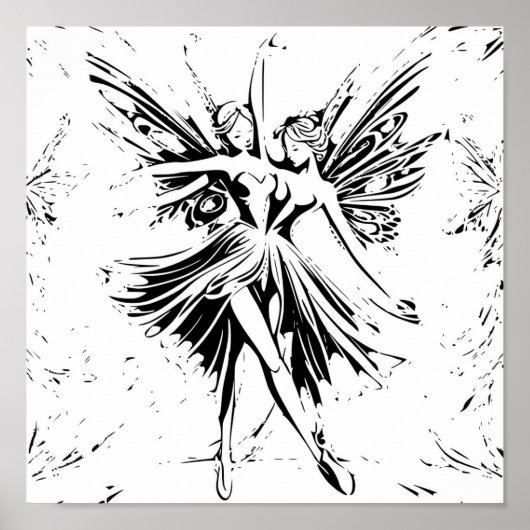 Fairy Dance zwart-wit tekening Poster (Voorkant)