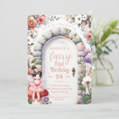 Fairy deur zwart haar fee eerste verjaardagsfeest kaart (Staand voorkant)