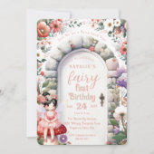 Fairy deur zwart haar fee eerste verjaardagsfeest kaart (Voorkant)