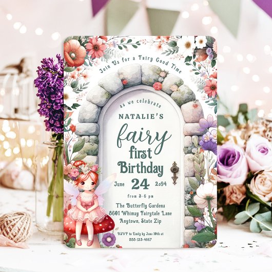 Fairy Deuropening Rood Haar Fairy Eerste Verjaarda Kaart