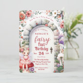 Fairy Door Blond Haar Fairy Eerste Verjaardagsfees Kaart (Staand voorkant)