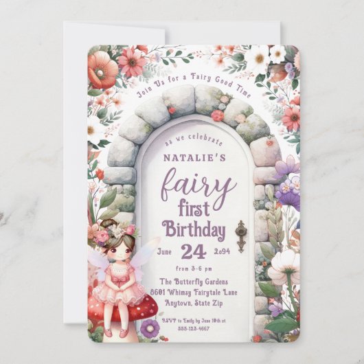 Fairy Door Bruin Haar Fairy Eerste Verjaardagsfees Kaart (Voorkant)