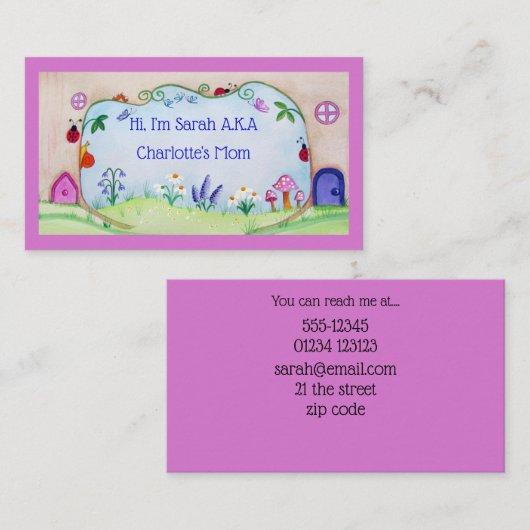 Fairy Doors Waterverf Moeder Visitekaartje (Voorkant / Achterkant)