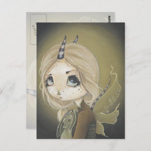 Fairy Dragon briefkaart groen (Voorkant / Achterkant)