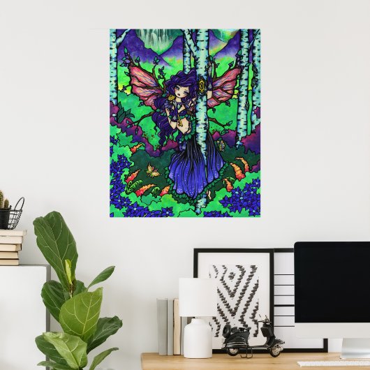 Fairy Dragon Fantasy Forest Art Poster (Thuiskantoor)