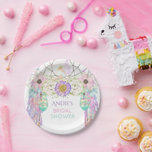 Fairy Dream Catcher Boho Feathers Kristallen Papieren Bordje (Feest)