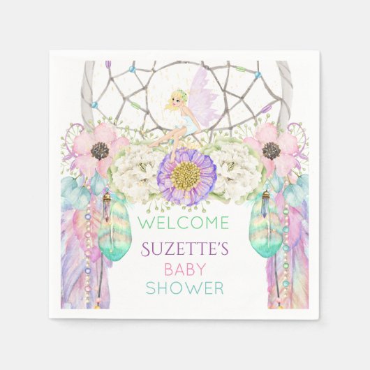 Fairy Dream Catcher Feather Lavender Pink Mint Servetten (Voorkant)