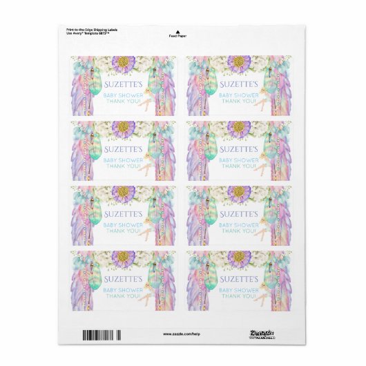 Fairy Dream Catcher Water Bottle Gift Dank u Etiket (Full Sheet)