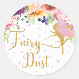 Fairy Dust Paars Floral Gold Glitter Favor Ronde Sticker