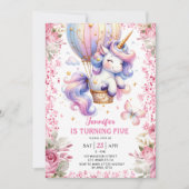 Fairy eenhoorn 5e verjaardag meisje roze eenhoorn kaart (Voorkant)