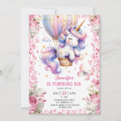 Fairy eenhoorn 6e verjaardag meisje roze eenhoorn kaart (Voorkant)