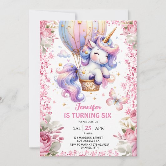 Fairy eenhoorn 6e verjaardag meisje roze eenhoorn kaart (Voorkant)