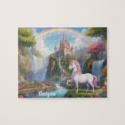 Fairy Eenhoorn en Kasteel Gepersonaliseerd Legpuzzel (Horizontaal)