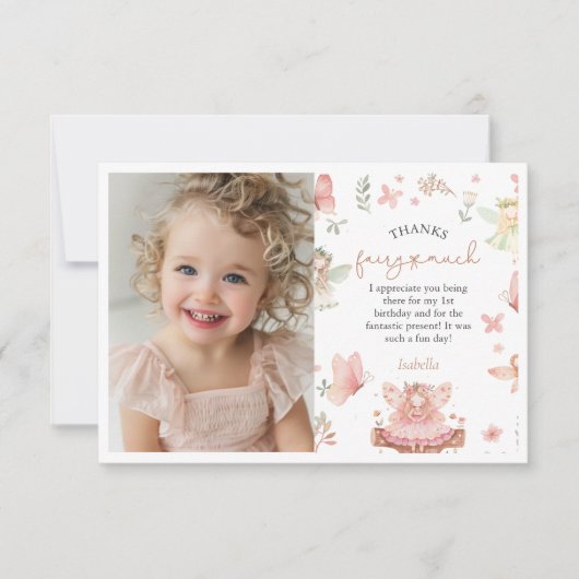 Fairy Eerste 1e Meisje Verjaardagsfeestje Bedankkaart (Voorkant)