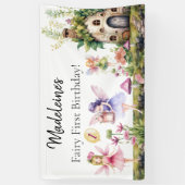 Fairy eerste 1e verjaardag betoverde tuin achtergr spandoek (Verticaal)