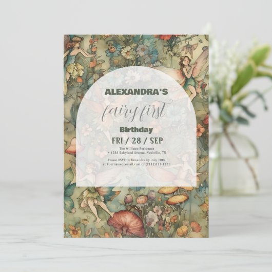 Fairy eerste 1e verjaardag Enchanted Forest Kaart (Staand voorkant)