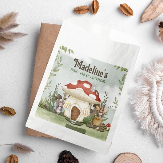 Fairy eerste 1e verjaardag paddenstoel bos dieren bedankzakje