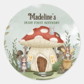 Fairy eerste 1e verjaardag paddenstoel bos dieren ronde sticker (Voorkant)