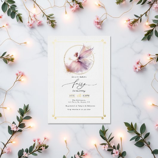 Fairy eerste 1e verjaardag partij folie uitnodiging