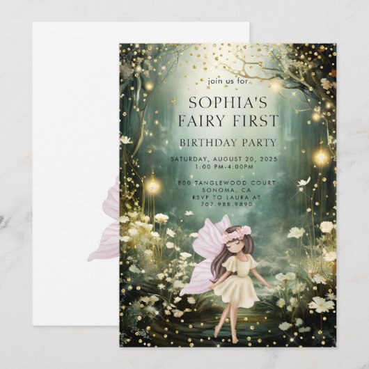 Fairy eerste betoverde bos meisje 1e verjaardag kaart (Voorkant / Achterkant)