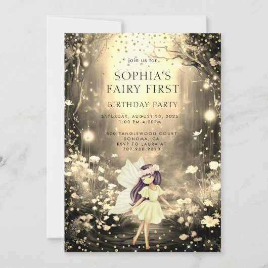 Fairy eerste betoverde bos meisje 1e verjaardag kaart (Voorkant)