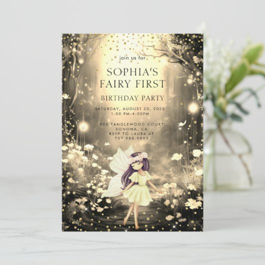 Fairy eerste betoverde bos meisje 1e verjaardag kaart (Staand voorkant)
