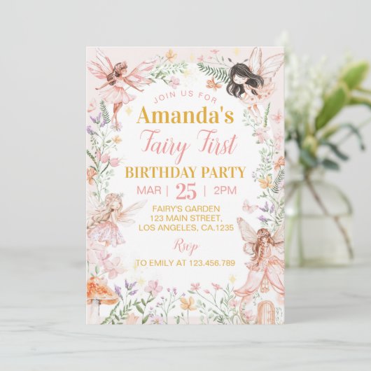 Fairy eerste betoverde bos verjaardag kaart (Staand voorkant)