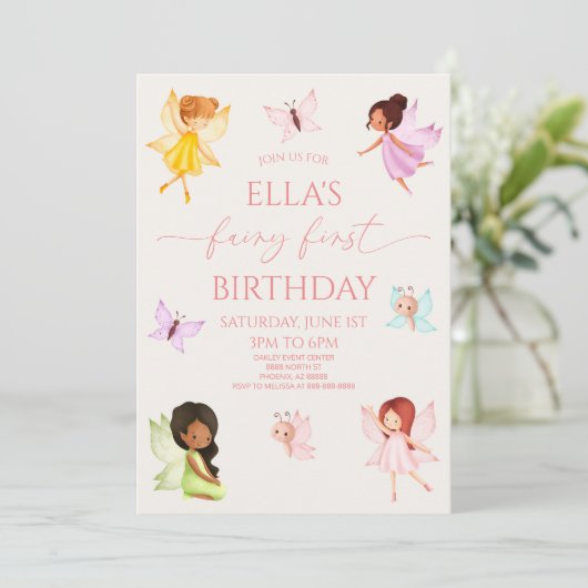 Fairy eerste betoverde feeën 1e verjaardagsfeest kaart (Staand voorkant)