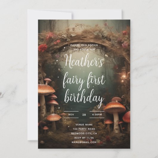 Fairy eerste betoverde paddenstoel bos verjaardag kaart (Voorkant)