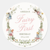 Fairy eerste  bloemenkroeg ronde sticker (Voorkant)