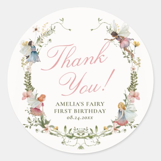 Fairy eerste  bloemenkroeg ronde sticker (Voorkant)