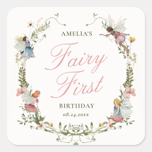 Fairy eerste  bloemenkroeg vierkante sticker (Voorkant)