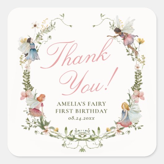 Fairy eerste  bloemenkroeg vierkante sticker (Voorkant)