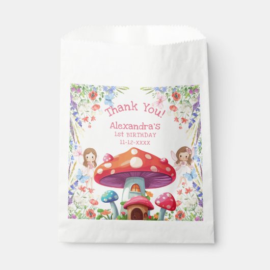 Fairy eerste bloemenmeisje 1e verjaardag Dank u Bedankzakje (Voorkant)