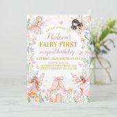 Fairy eerste bloementuin verjaardagsuitnodiging kaart (Staand voorkant)