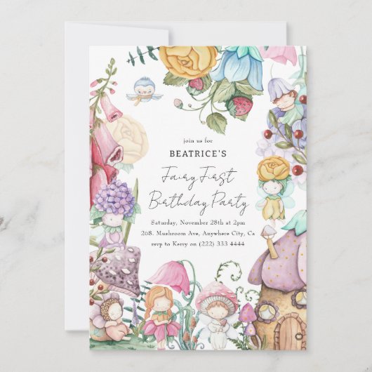 Fairy eerste feest bloemenkwekertjes meisje 1e ver kaart (Voorkant)