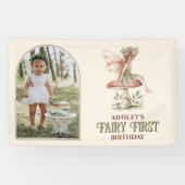 Fairy eerste gepersonaliseerde foto roze 1e verjaa spandoek (Horizontaal)