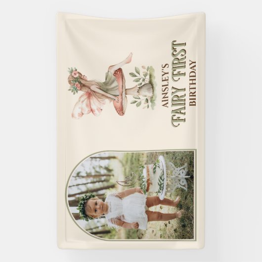 Fairy eerste gepersonaliseerde foto roze 1e verjaa spandoek (Verticaal)