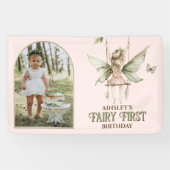 Fairy eerste gepersonaliseerde foto roze 1e verjaa spandoek (Horizontaal)