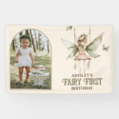 Fairy eerste gepersonaliseerde foto roze 1e verjaa spandoek (Horizontaal)